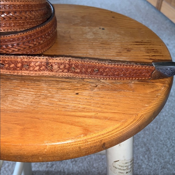 Tony Lama western Brown saddle tan Leather Belt size 40 basket stamped braided - Picture 6 of 9